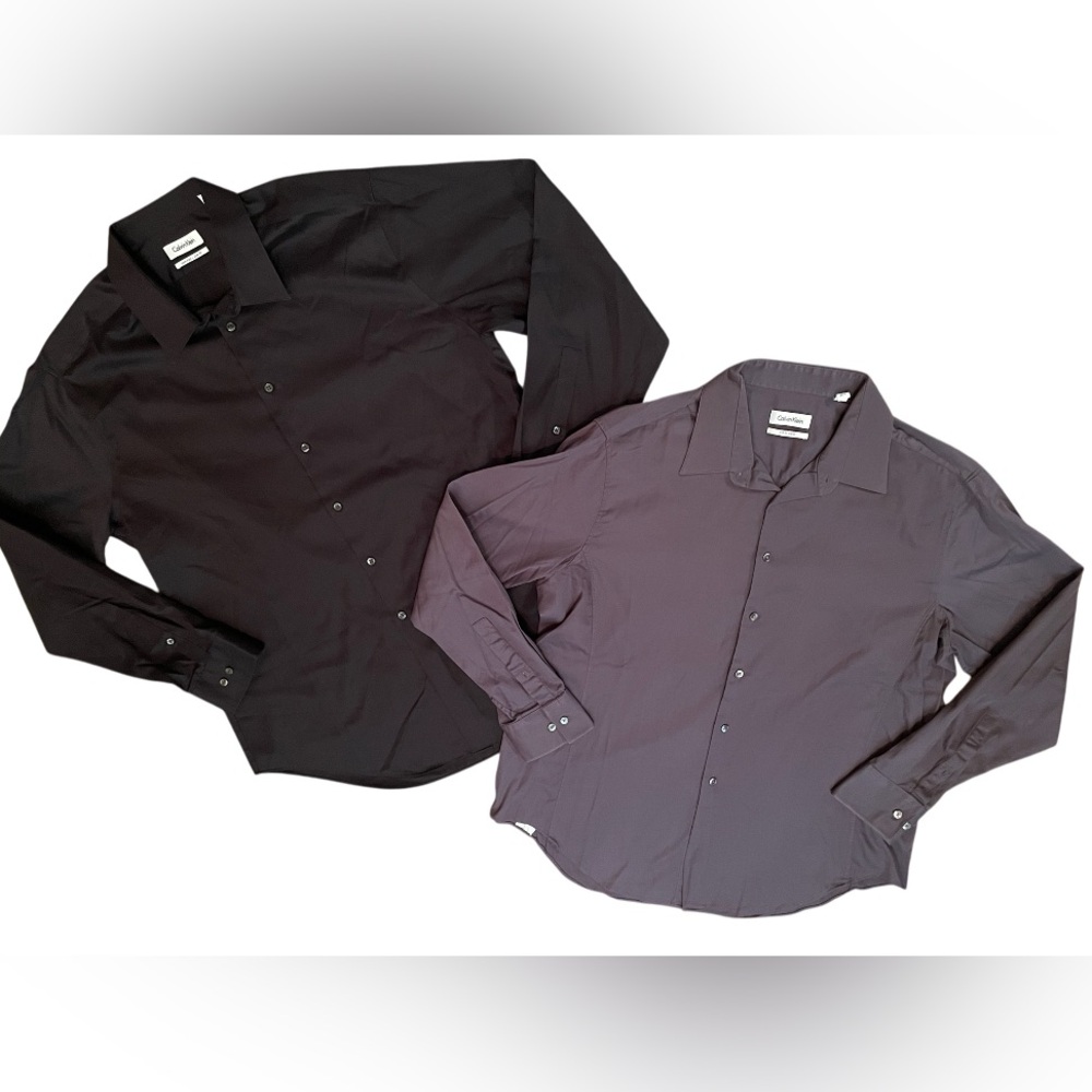Lot of 2 MEN’S CALVIN KLEIN DRESS SHIRTS size Large 17.5 34/35 career button ups